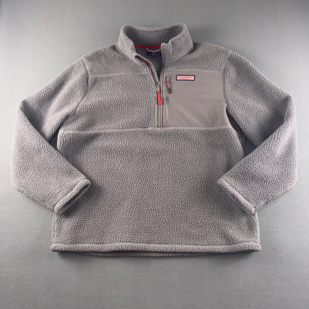 Vineyard Vines Mens Gray Sherpa Fleece Quarter Zip Pullover Jacket 1K001070 XL